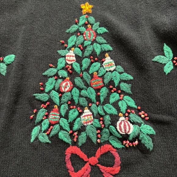 VTG 90s NutCracker Christmas Sweater Tree Embroidered Ornaments Beaded Size M - Picture 3 of 8